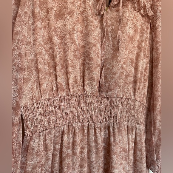 Boutique Maxi Dress Ruffle Peasant Boho Tiered Flowy WhimsiCore Mauve Floral LG - Picture 6 of 12